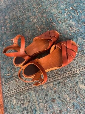 Swedish Hasbeens Woven Brown Sandals